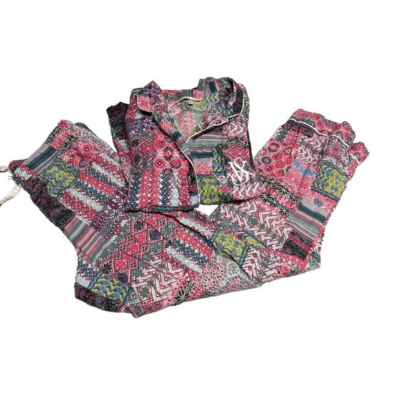 Victoria's Secret Women’s S Pajama Set Mixed Pattern Multicolor Holiday - Picture 1 of 12